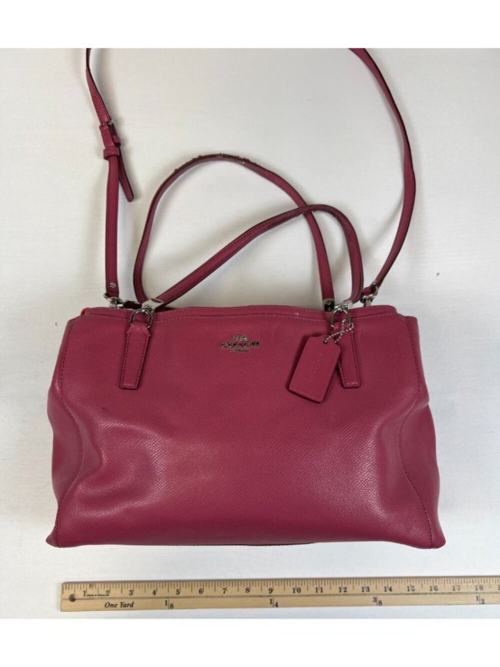 Coach Women Pink Leather Satchel Handbag Crossbody Bag Silver Hardware - Picture 7 of 16